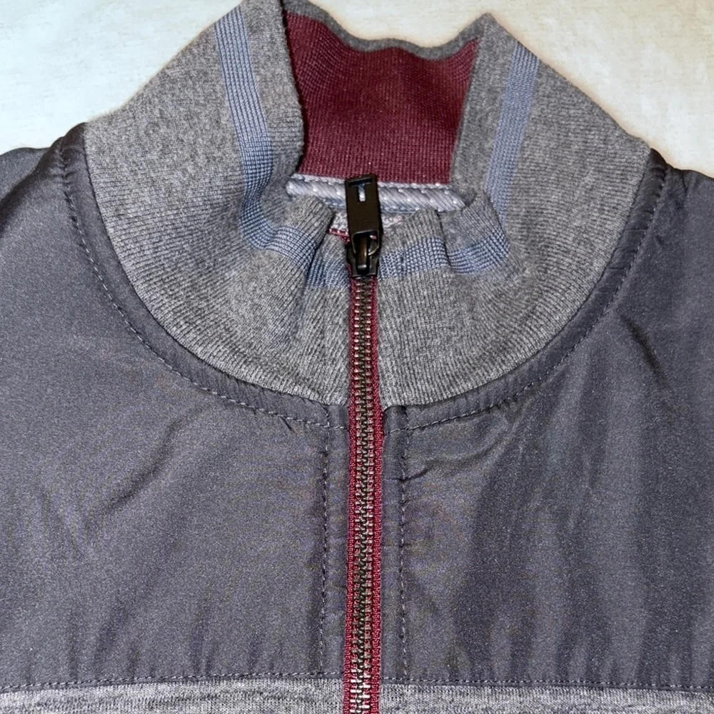 Gently Loved Gray & Burgandy  Zip-Up Sardin Quilted Jacket by Ted Baker London